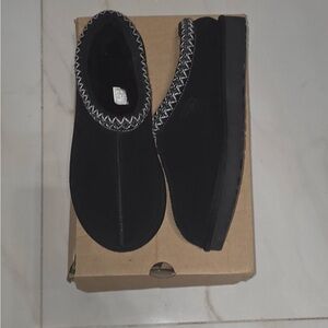 Black Slip-On Shoes with White Stitching